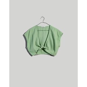 Madewell Double-Gauze Tie-Front Cropped Top Women’s Small‎ Green Capped Sleeve